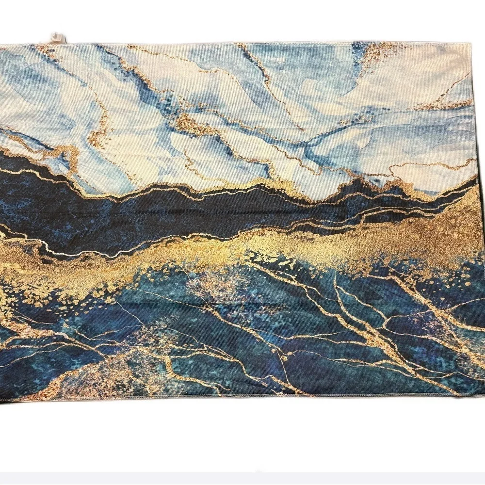 Abstract Blue and Gold med wall tapestry and 2 pillow covers